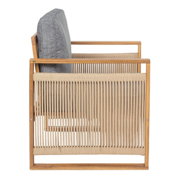 Gable Mid-Century Modern Roped Acacia Wood Outdoor Patio Chair with Cushions - JONATHAN Y